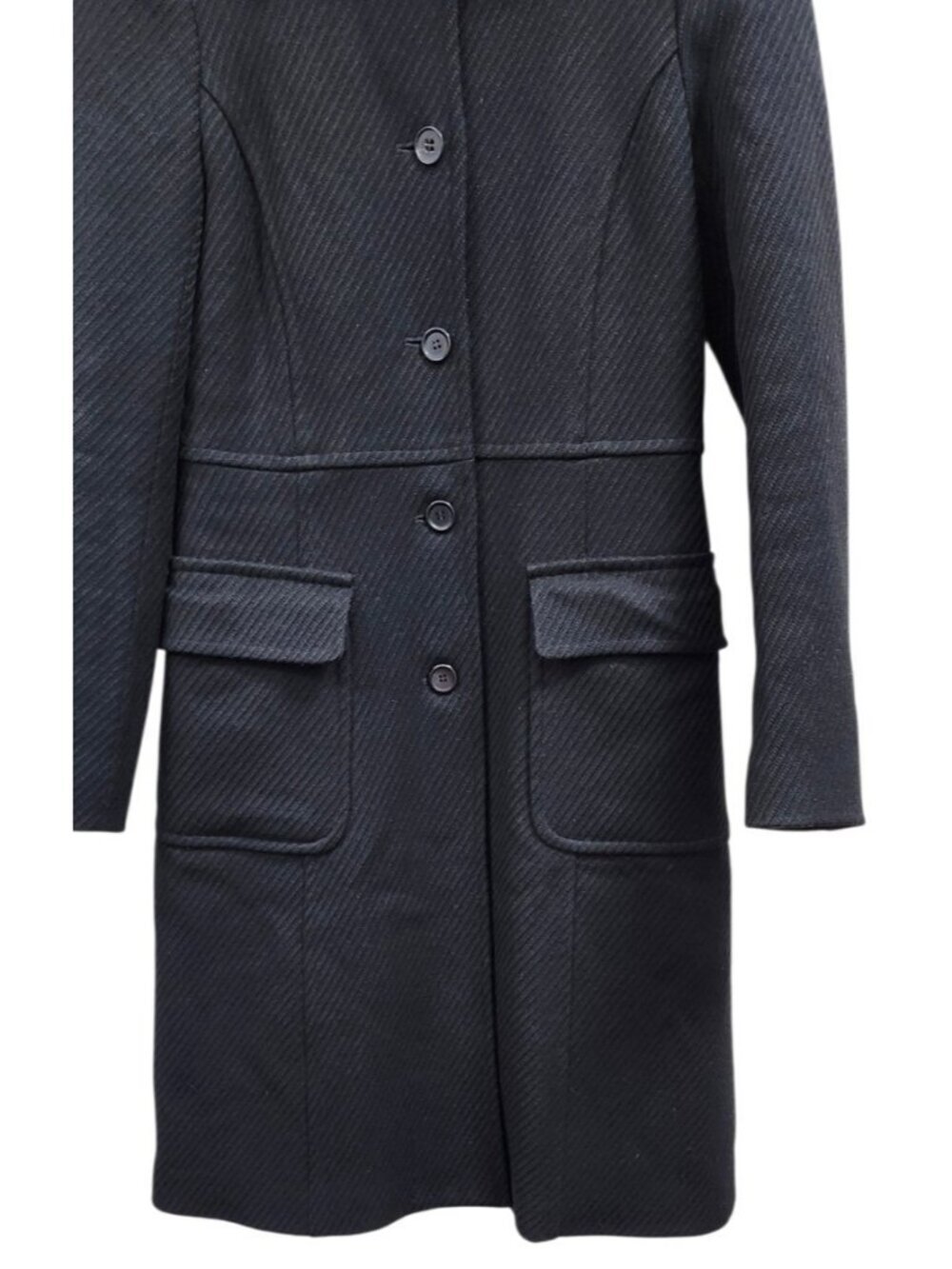 Theory Theory Black Wool Blend Textured Long Coat Women Petite P Double Breasted - Picture 6 of 16